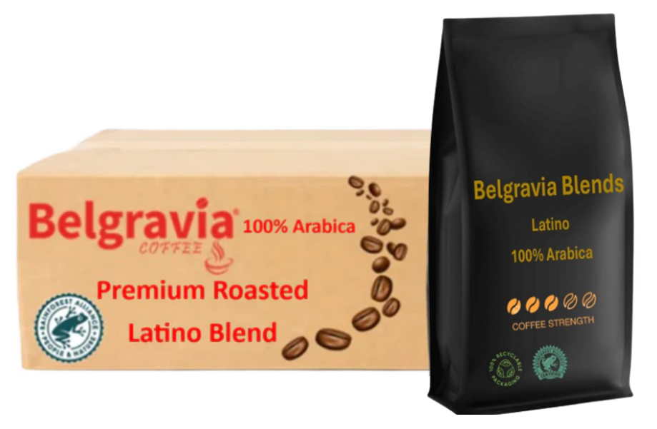 Belgravia Latino Premium Blended, Rain-Forest Alliance Coffee Beans 1kg, 100% Arabica