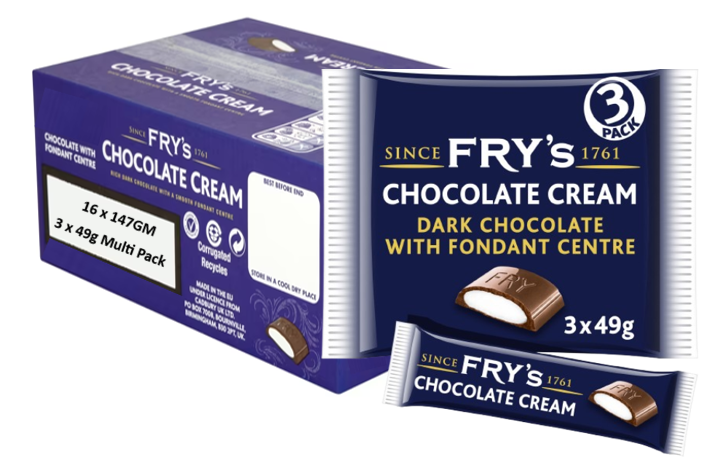 Fry's Chocolate Cream | Dark Chocolate Bars Cream Fondant | 3 x 49g | 16 x 147g Full Case