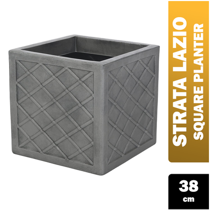 Strata Lazio Square Plastic Planter Plant Pot Grey 38cm - UK BUSINESS SUPPLIES