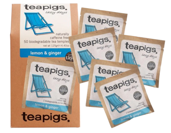 Teapigs Lemon and Ginger Tea Bags Made With Whole Leaves (1 Pack of 50 Enveloped Tea Bags)