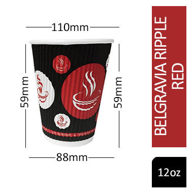 NEW Belgravia 12oz Red & Black Ripple Paper Cups 25s