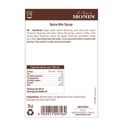 Monin Winter Spice Coffee Syrup 700ml (Glass Bottle)