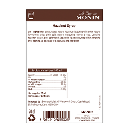 MONIN Hazelnut Cocktail Syrup 700ml (Glass Bottle)