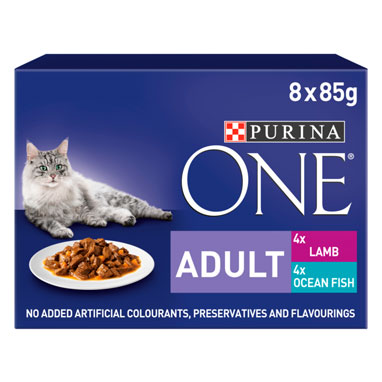 Purina ONE Adult Wet Cat Food Pouches Fish and Lamb 8 x 85g