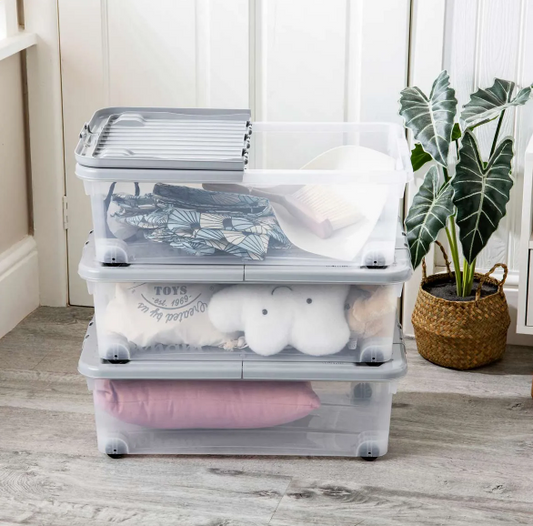 Wham Underbed Storage Box Wheeled Clear Plastic Toy Drawer w. Lid 60cm 32L