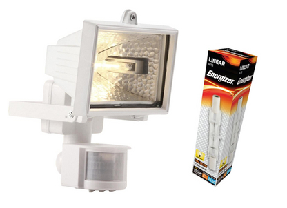 Powermaster 120W Eco Halogen PIR White Floodlight {Free Bulb, Not part of the Pack}