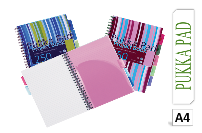 Pukka Pad Stripes Polypropylene Project Book 250 Pages A4 Blue/Pink (Pack of 3) PROBA4