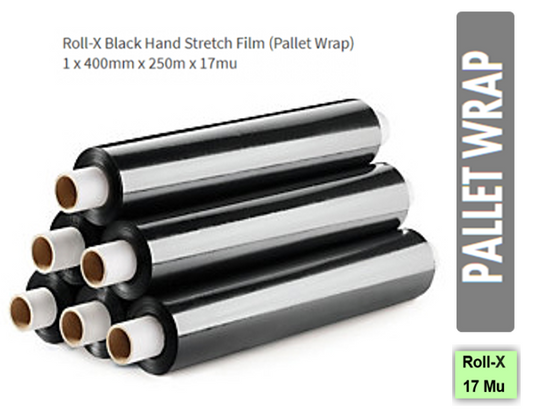 Roll-X Long Length, 250m Black Hand Stretch Film (Pallet Wrap)