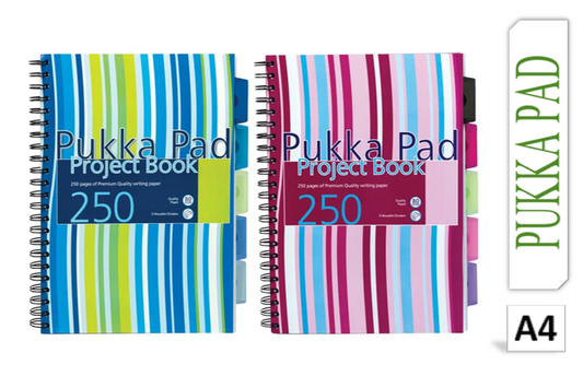 Pukka Pad Stripes Polypropylene Project Book 250 Pages A4 Blue/Pink (Pack of 3) PROBA4