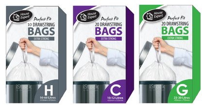 Perfect Fit Peddle Bin Liners Size H 50-60L, White, 10 Pack.