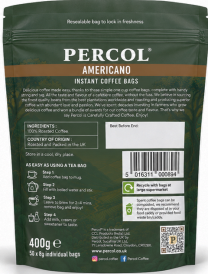 Percol Americano Coffee Bags 8g Pack 50s