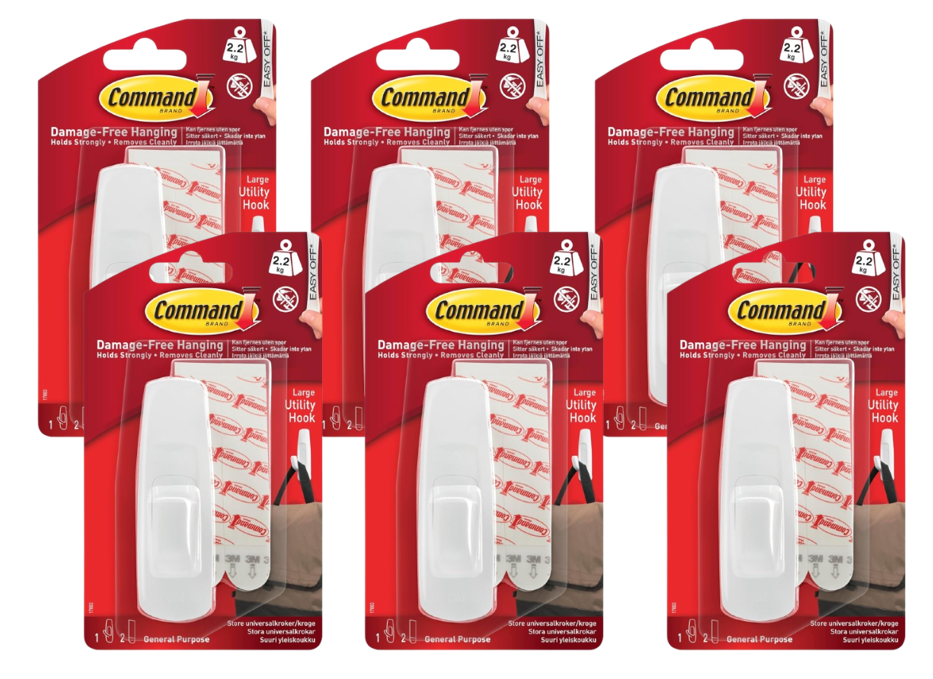 3M Command Large Utility Hook | Pack of 1 Hook & 2 Adhesive Strips | White | Holds up to 2.2kg