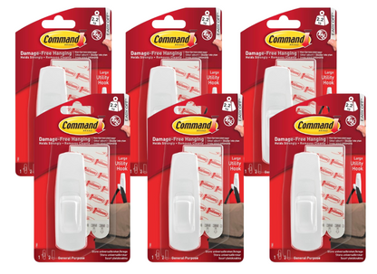 3M Command Large Utility Hook | Pack of 1 Hook & 2 Adhesive Strips | White | Holds up to 2.2kg