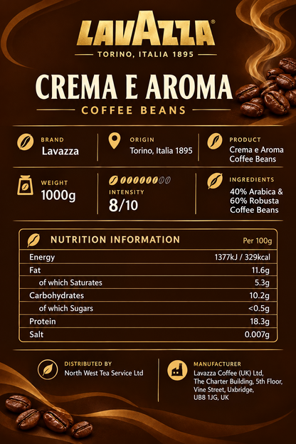 Lavazza Crema e Aroma Coffee Beans 1kg {Brown}