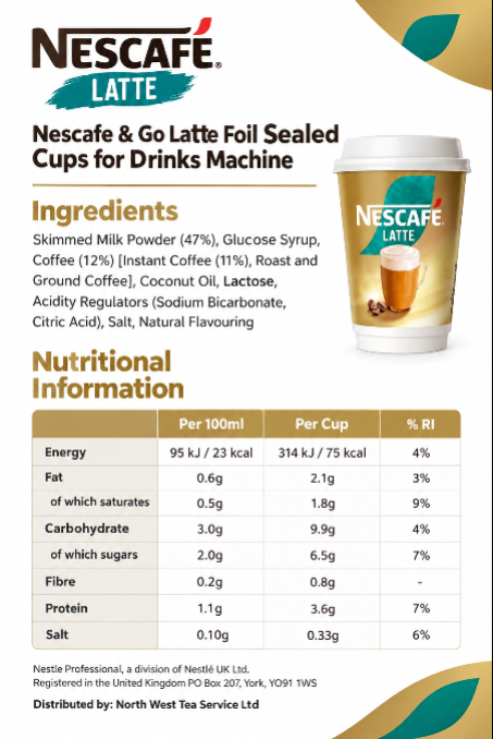 Nescafe & Go Coffee Cups for the & Go Machine Latte (Sleeve of 8)