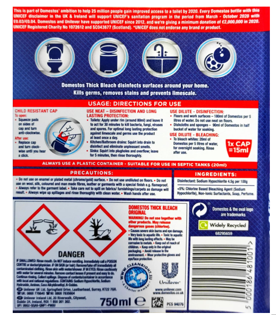 Domestos Bleach 1250ml/1.25L