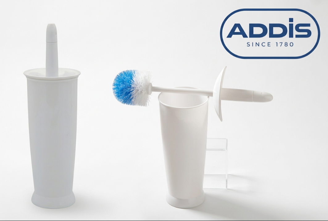 Addis Closed Toilet Brush Set, Plastic, White, 12.5 x 12.5 x 39 cm, 510284