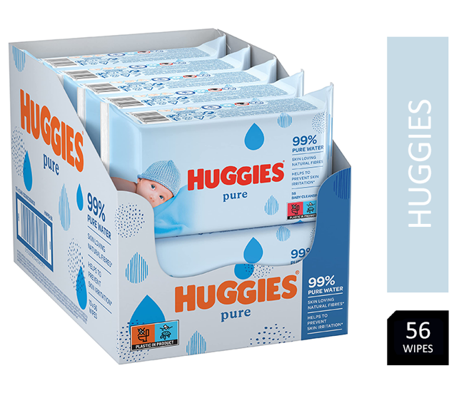 Huggies Pure Water Wipes 48's - Natural Wet Wipes 99% Pure Water