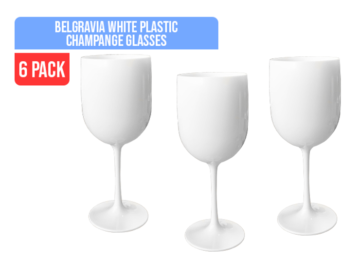 Belgravia Large White Plastic Champagne / Wine Glasses Pack 6’s {480ml} (3269)
