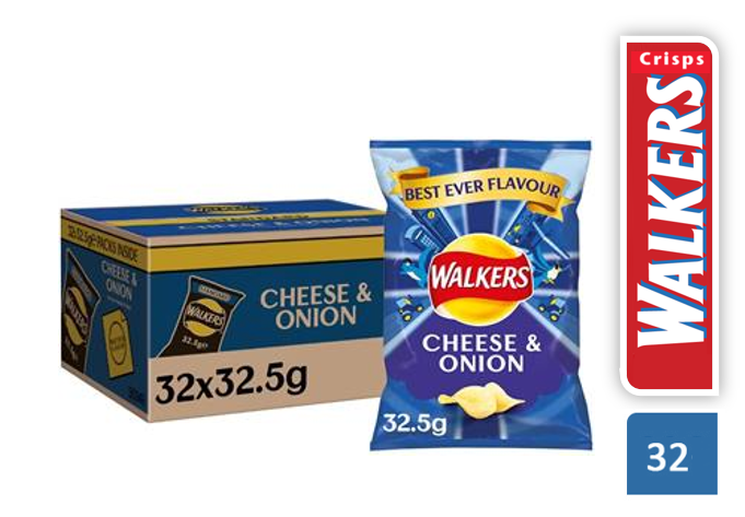 Walkers Cheese and Onion Crisps 32.5g (Pack of 32) - UK BUSINESS SUPPLIES
