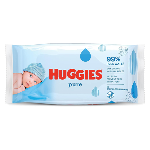 Huggies Pure Baby Wipes 56's - Natural Wet Wipes 99% Pure Water