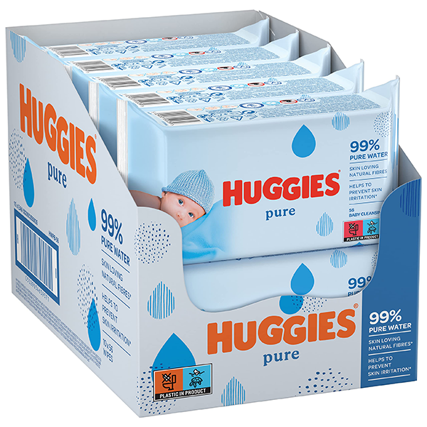 Huggies Pure Baby Wipes 56's - Natural Wet Wipes 99% Pure Water