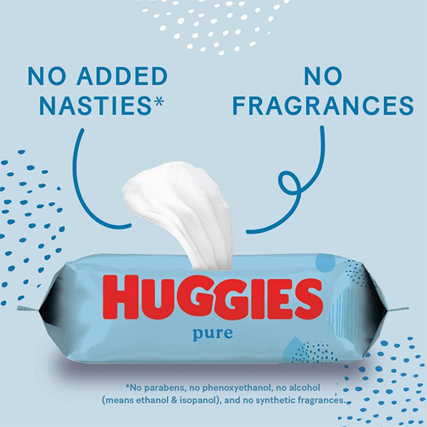 Huggies Pure Baby Wipes 56's - Natural Wet Wipes 99% Pure Water
