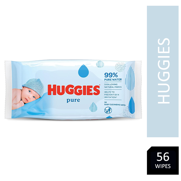 Huggies Pure Baby Wipes 56's - Natural Wet Wipes 99% Pure Water