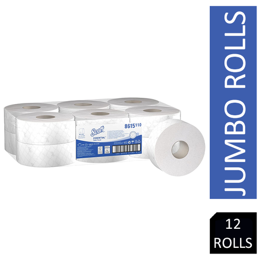 Scott Essential Jumbo Roll Toilet Tissue 8615 - 2 Ply Toilet Paper - 12 Rolls x 500 White Toilet Pap