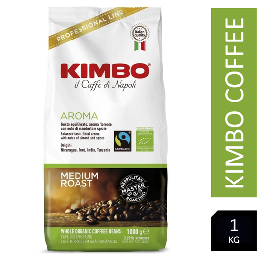 Kimbo Aroma 1kg Fairtrade & Organic Italian Coffee Beans - UK BUSINESS SUPPLIES