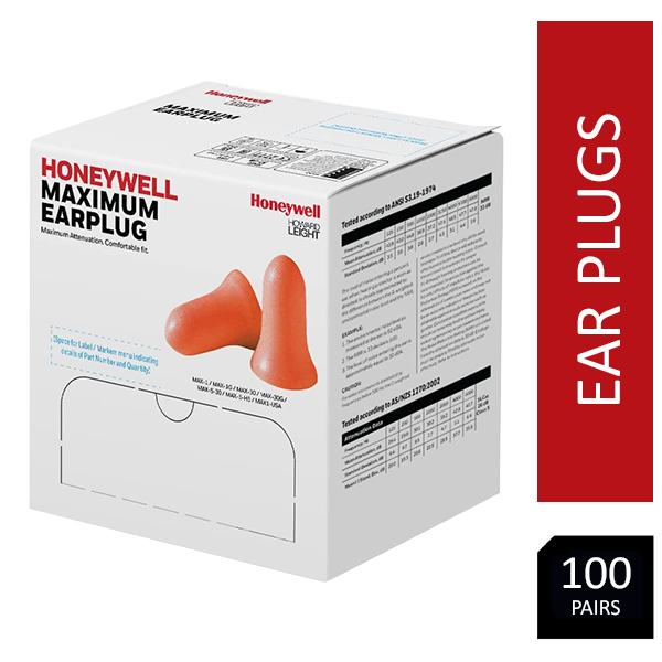 Honeywell 3301130 Howard Leight Single Use Corded Earplugs Max SNR 37 (Pack of 100 Pairs)