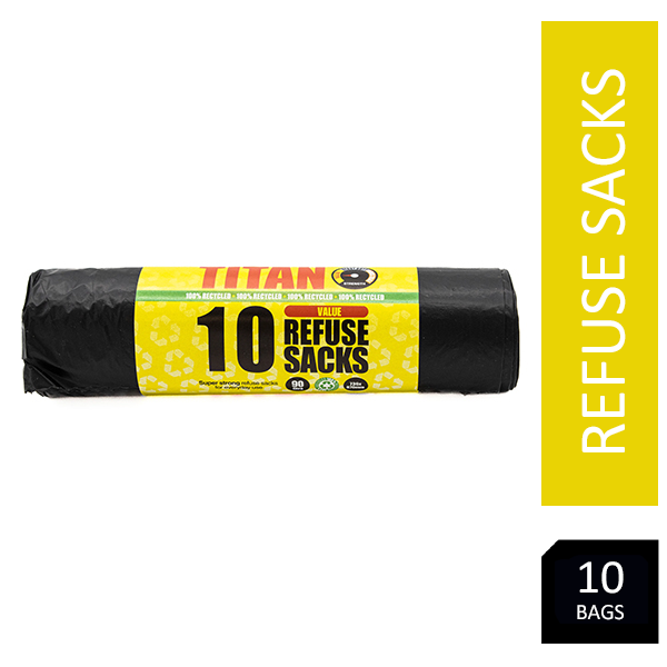 Titan Super Strong Refuse / Bin Sacks Large 90 Litre & 100% Recycled 10's