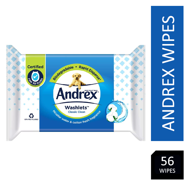 Andrex Classic Clean Wipes/Washlets Mega Pack 56's