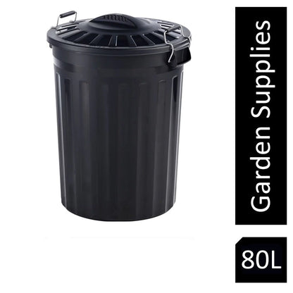 Fixtures Refuse Bin with Lid and Metal Clip Handles 80 Litre (Black) (GN346)