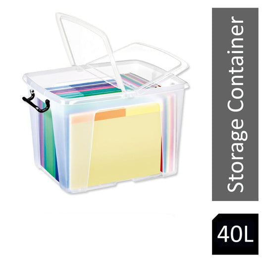 Strata Smart Box Clip-On Folding Lid Carry Handles 40 Litre Clear Ref HW674CLR AQ03954 - UK BUSINESS SUPPLIES