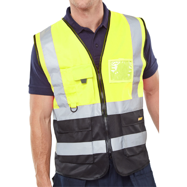 Two Tone Executive Hi-Vis Yellow / Black Waistcoat (All Sizes)