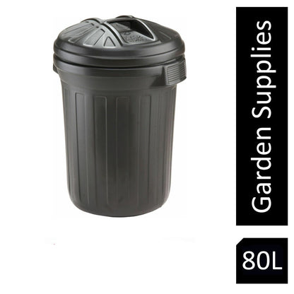 Fixtures Strata Shatterproof  Refuse Bin Secure Push On Lid Black 80L (GN343)