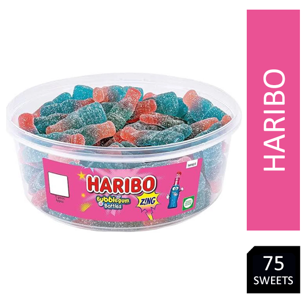 Haribo Fizzy Bubblegum Bottle Sweets Tub 75's