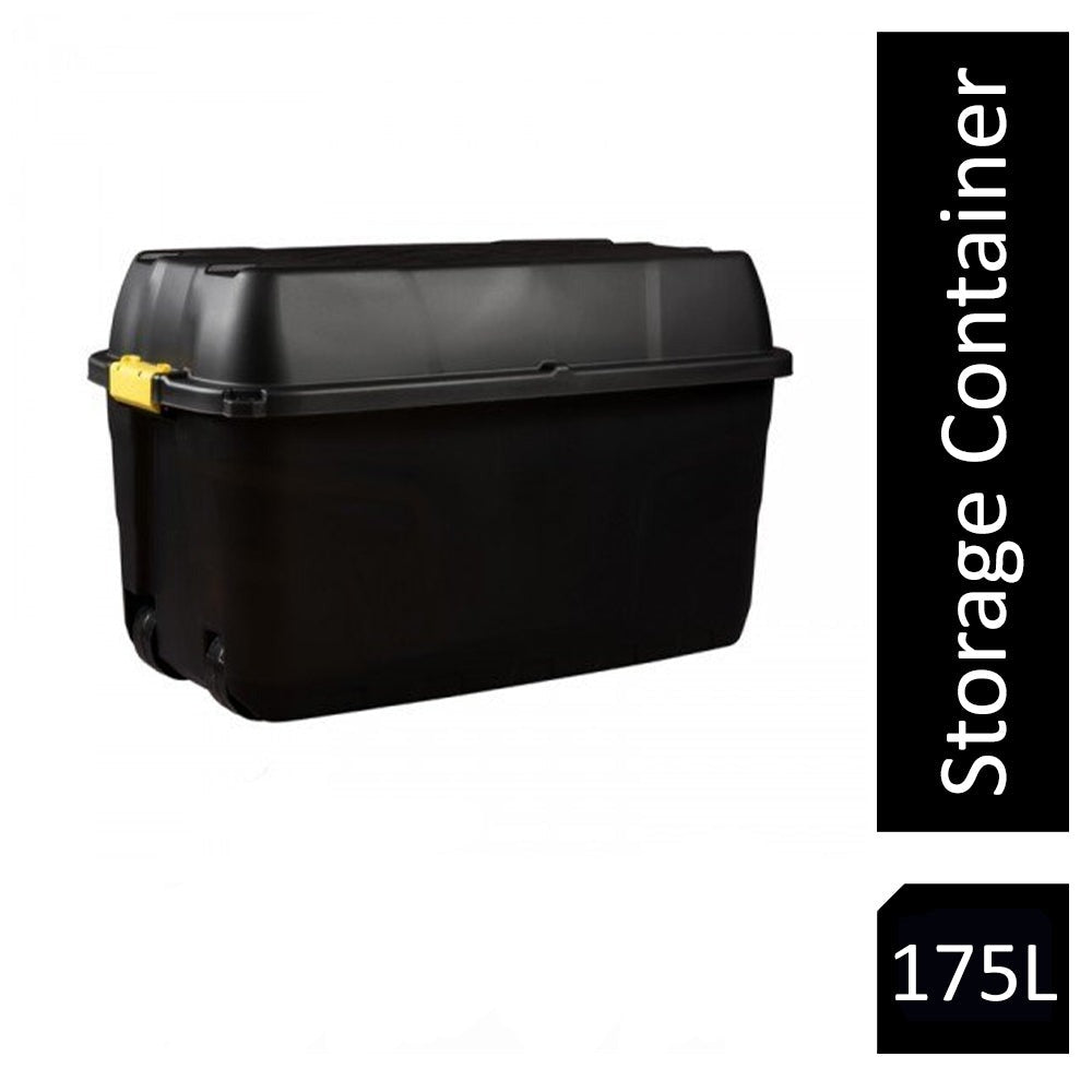 Strata 175 Litre Heavy Duty Trunk On Wheels Black Yellow Clip Handle