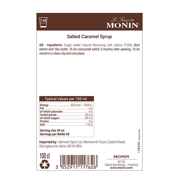 Monin Salted Caramel Coffee Syrup 1litre