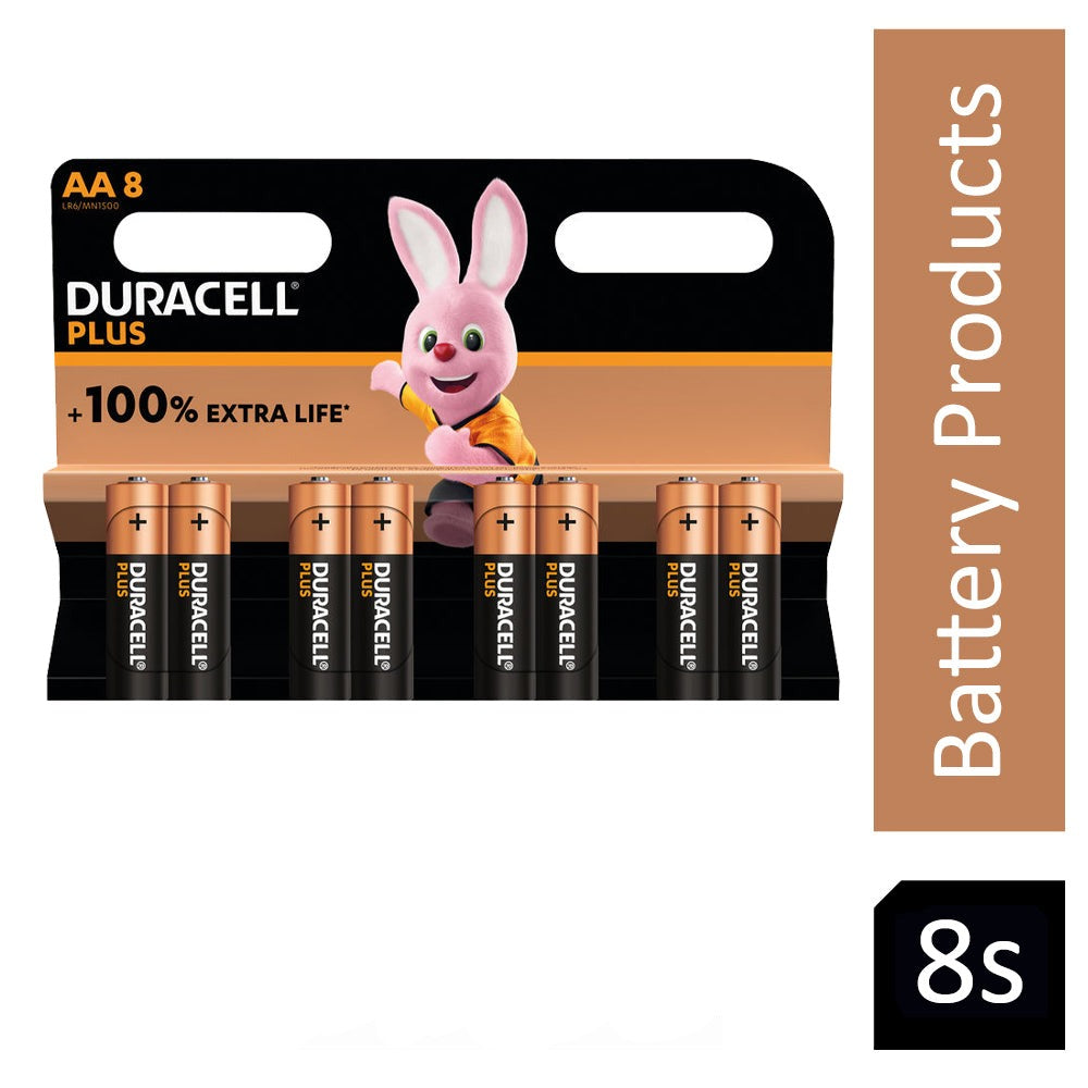 Duracell Plus AA Battery Alkaline 100% Extra Life (Pack of 8) 5009372