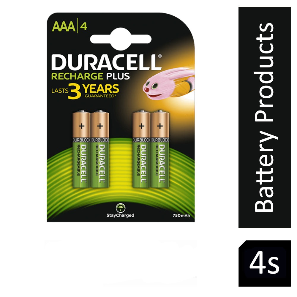 Duracell Rechargeable AAA 750 mAh Batteries, Pack of 4