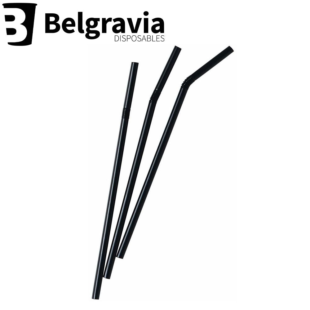 Belgravia Black PLA Bio Plastic Bendy Straws, 8 Inch Pack 250