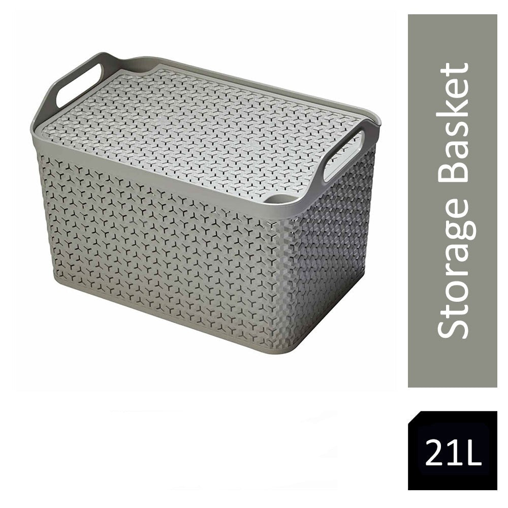 Strata Grey Large 21L Handy Basket With Lid {29cm x 43.5cm}