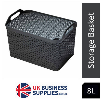 Strata Charcoal Grey Small, 8L Handy Basket With Lid {16.5cm x 24cm}
