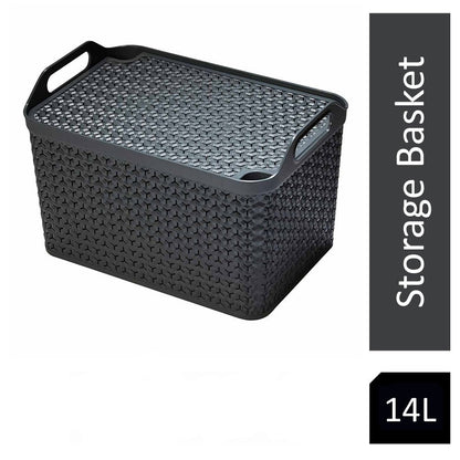 Strata Charcoal Grey Medium Handy Basket With Lid {23cm x 30.5cm}