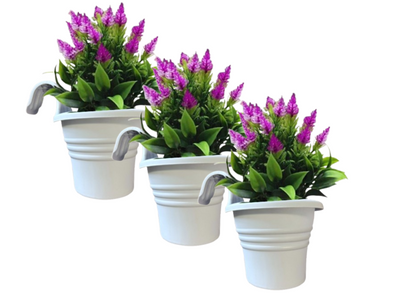 Fixtures Hang Easy Single Eco Planter | Fence or Balcony Hook on Planters | Pale Grey