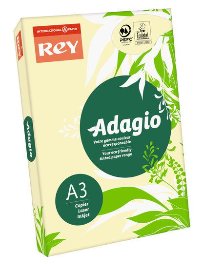Rey Adagio Paper A3 80gsm Canary (Ream 500) RYADA080X443