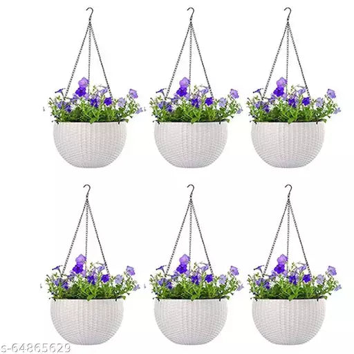 Fixtures Beige/Off White Rattan Effect Hanging Basket LARGE 25cm x 16cm