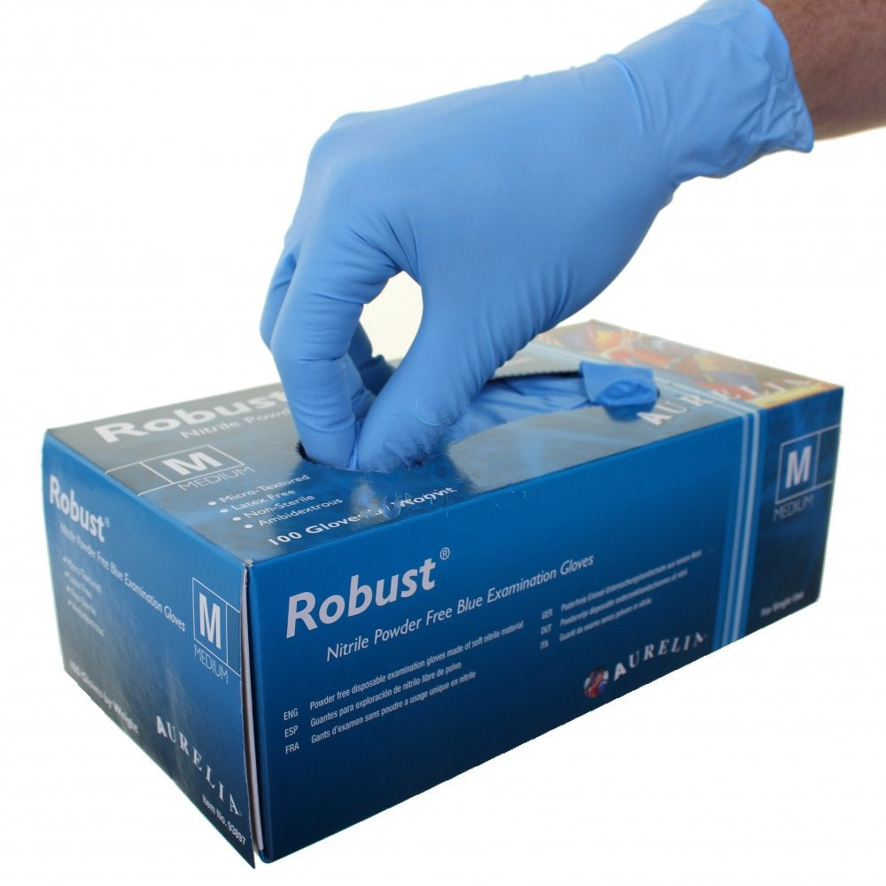 Aurelia Robust Blue "Powder Free" Nitrile Disposable Glove x 100 Size: S/M/L